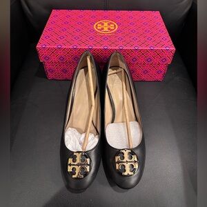 Tory Burch Black Pump Heels with Gold Logo